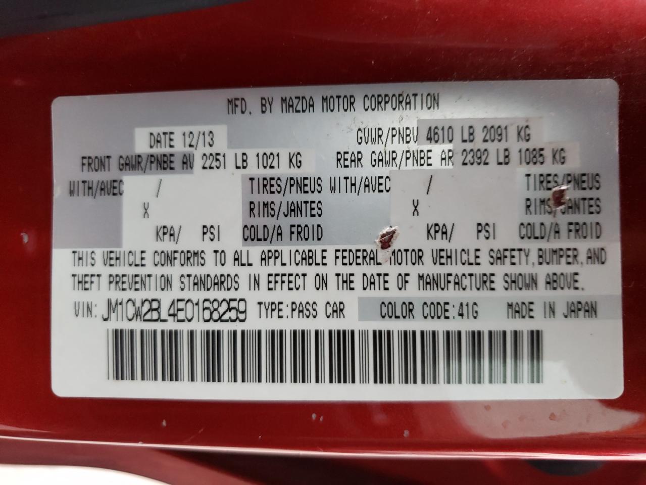 Photo 10 from auction – 2014 MAZDA 5 SPORT with VIN JM1CW2BL4E0168259