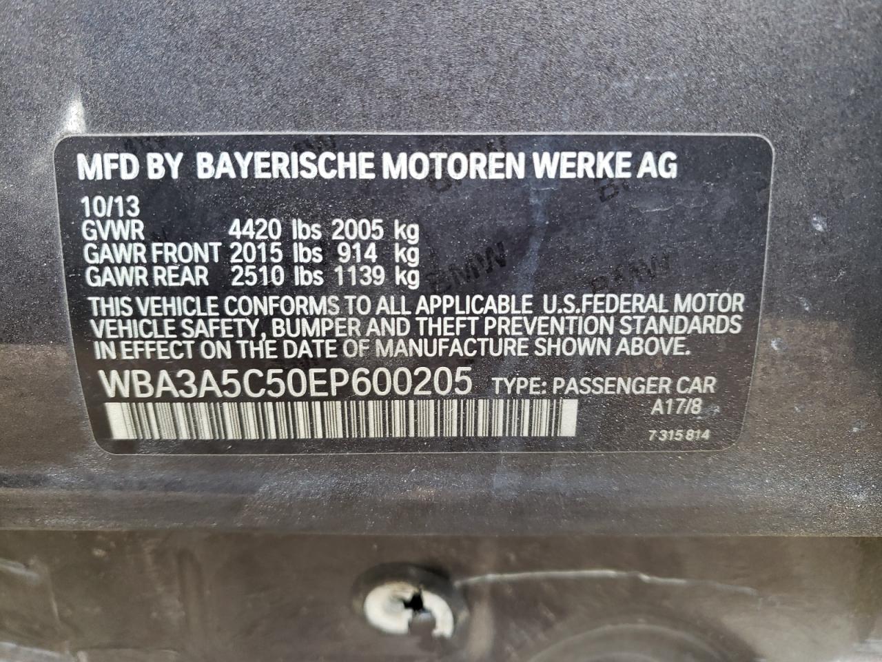 Photo 10 from auction – 2014 BMW 328 I with VIN WBA3A5C50EP600205