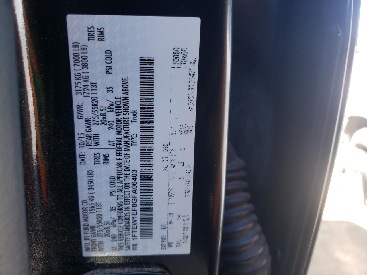 Photo 10 from auction – 2016 FORD F150 SUPER with VIN 1FTEW1EF8GFA06403