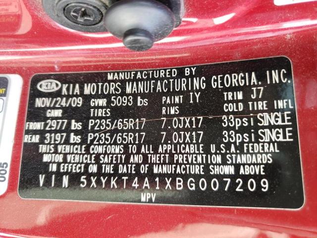Photo 10 from auction – 2011 KIA SORENTO BA with VIN 5XYKT4A1XBG007209