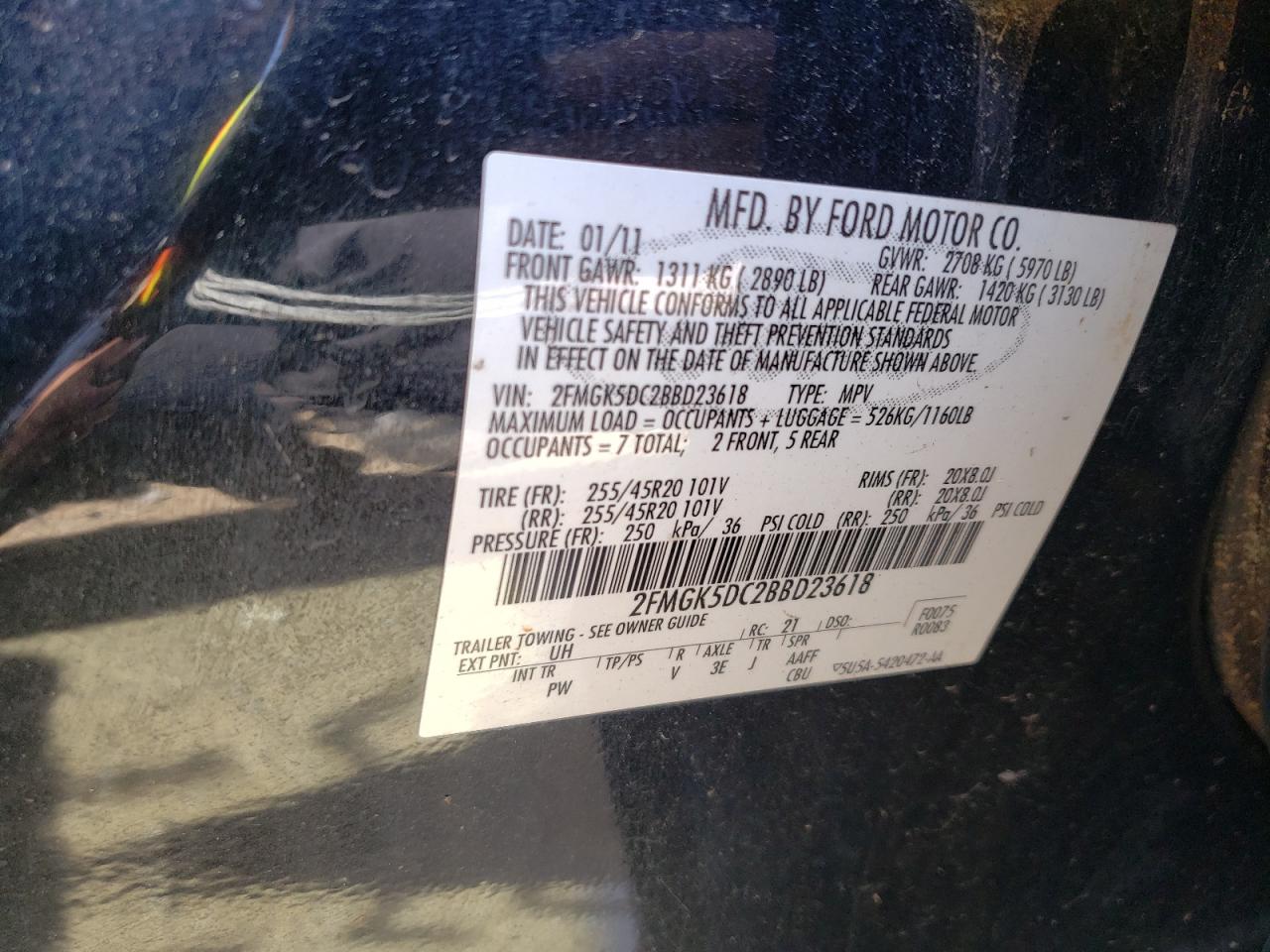 Photo 10 from auction – 2011 FORD FLEX LIMIT with VIN 2FMGK5DC2BBD23618