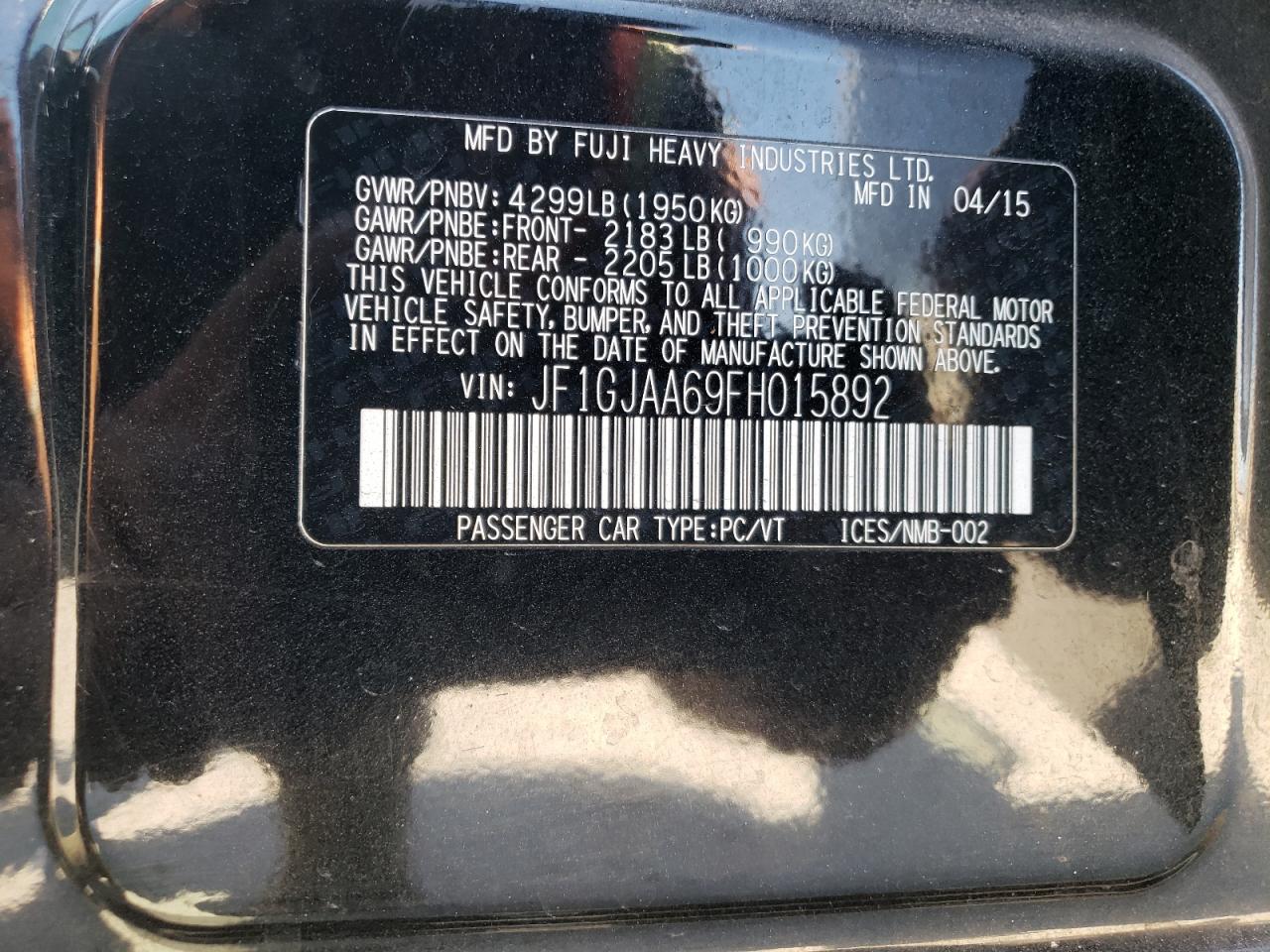 Photo 10 from auction – 2015 SUBARU IMPREZA with VIN JF1GJAA69FH015892