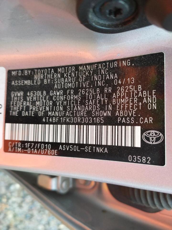 Photo 10 from auction – 2013 TOYOTA CAMRY L with VIN 4T4BF1FK3DR303165