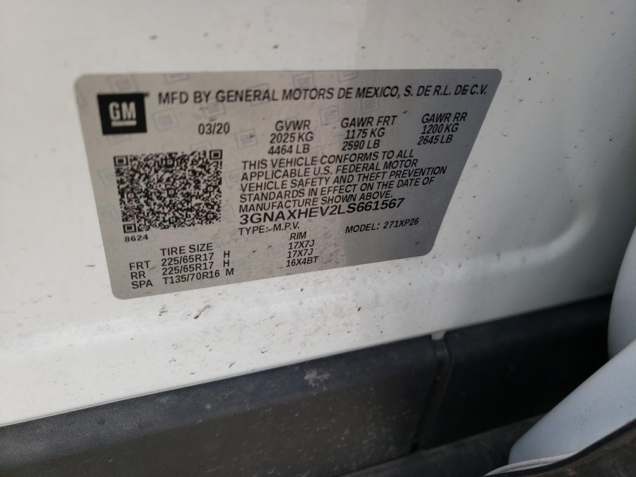 Photo 10 from auction – 2020 CHEVROLET EQUINOX LS with VIN 3GNAXHEV2LS661567