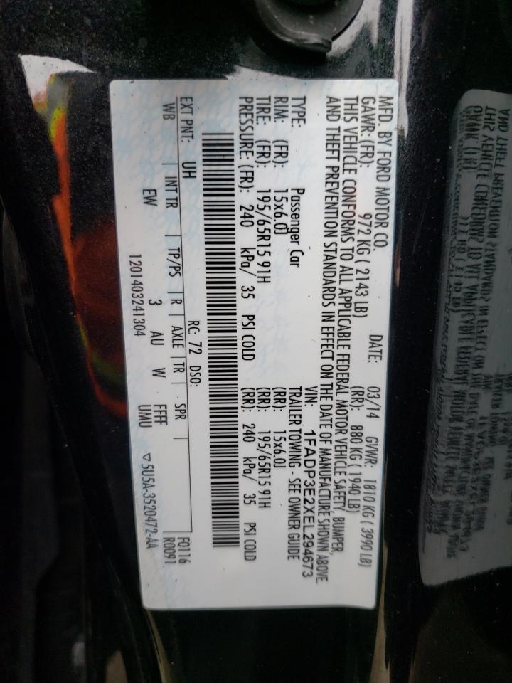 Photo 10 from auction – 2014 FORD FOCUS S with VIN 1FADP3E2XEL294673