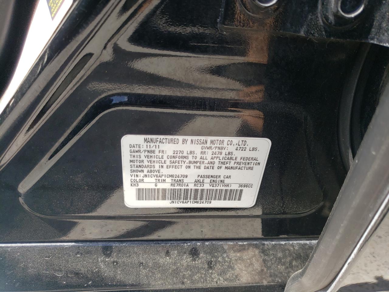 Photo 10 from auction – 2012 INFINITI G37 BASE with VIN JN1CV6AP1CM624709