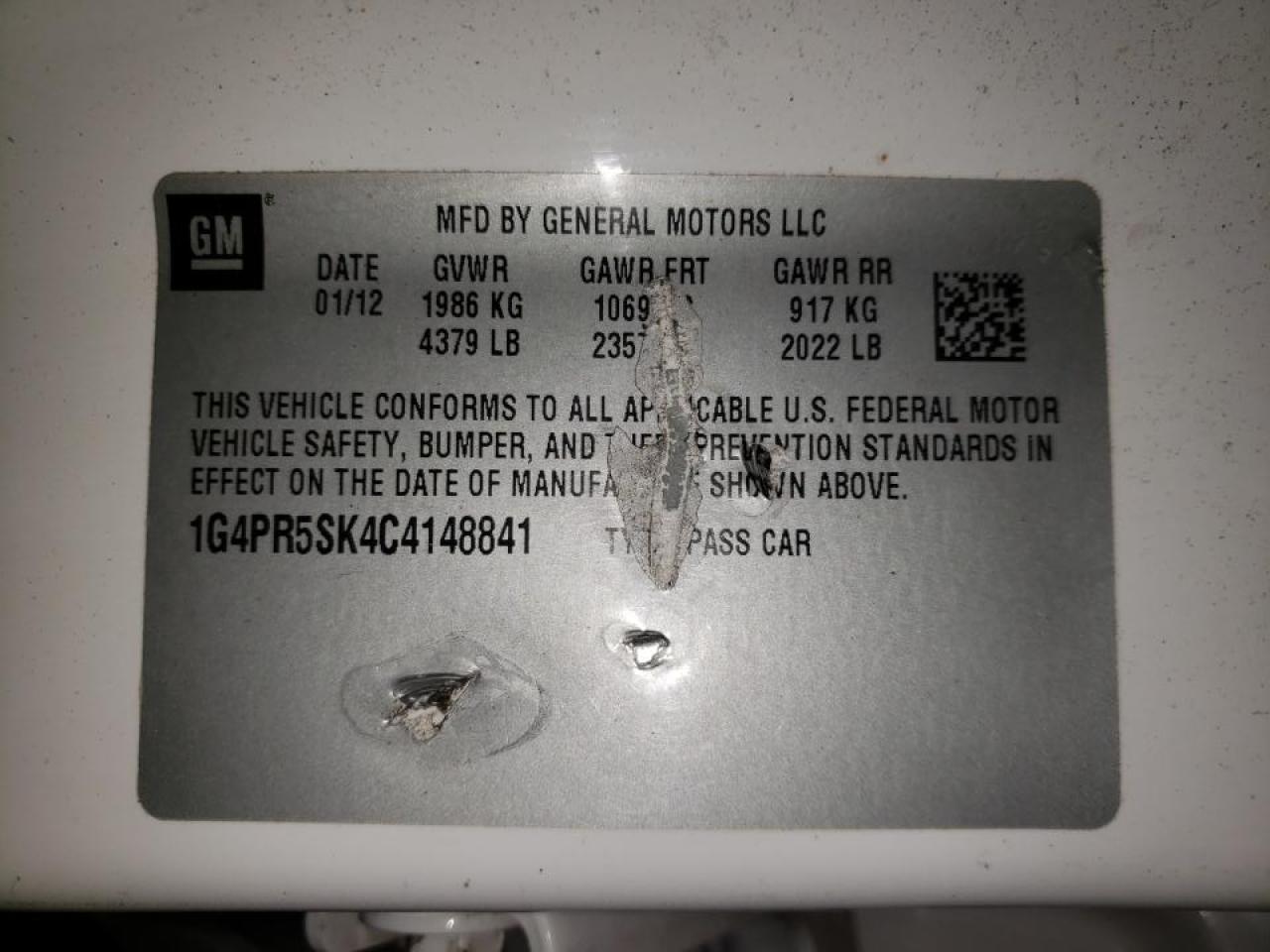 Photo 10 from auction – 2012 BUICK VERANO CON with VIN 1G4PR5SK4C4148841