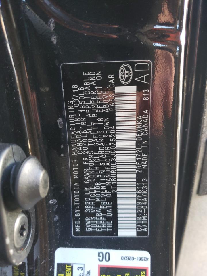 Photo 10 from auction – 2018 TOYOTA COROLLA L with VIN 2T1BURHE3JC075204