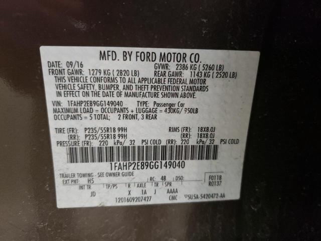 Photo 10 from auction – 2016 FORD TAURUS SEL with VIN 1FAHP2E89GG149040