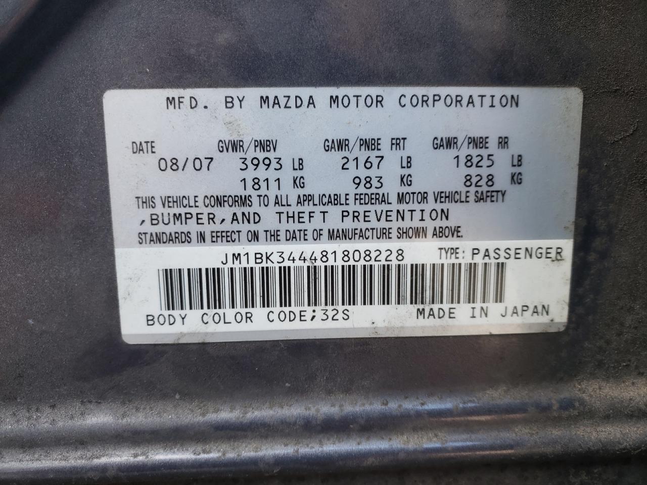 Photo 10 from auction – 2008 MAZDA 3 with VIN JM1BK344481808228