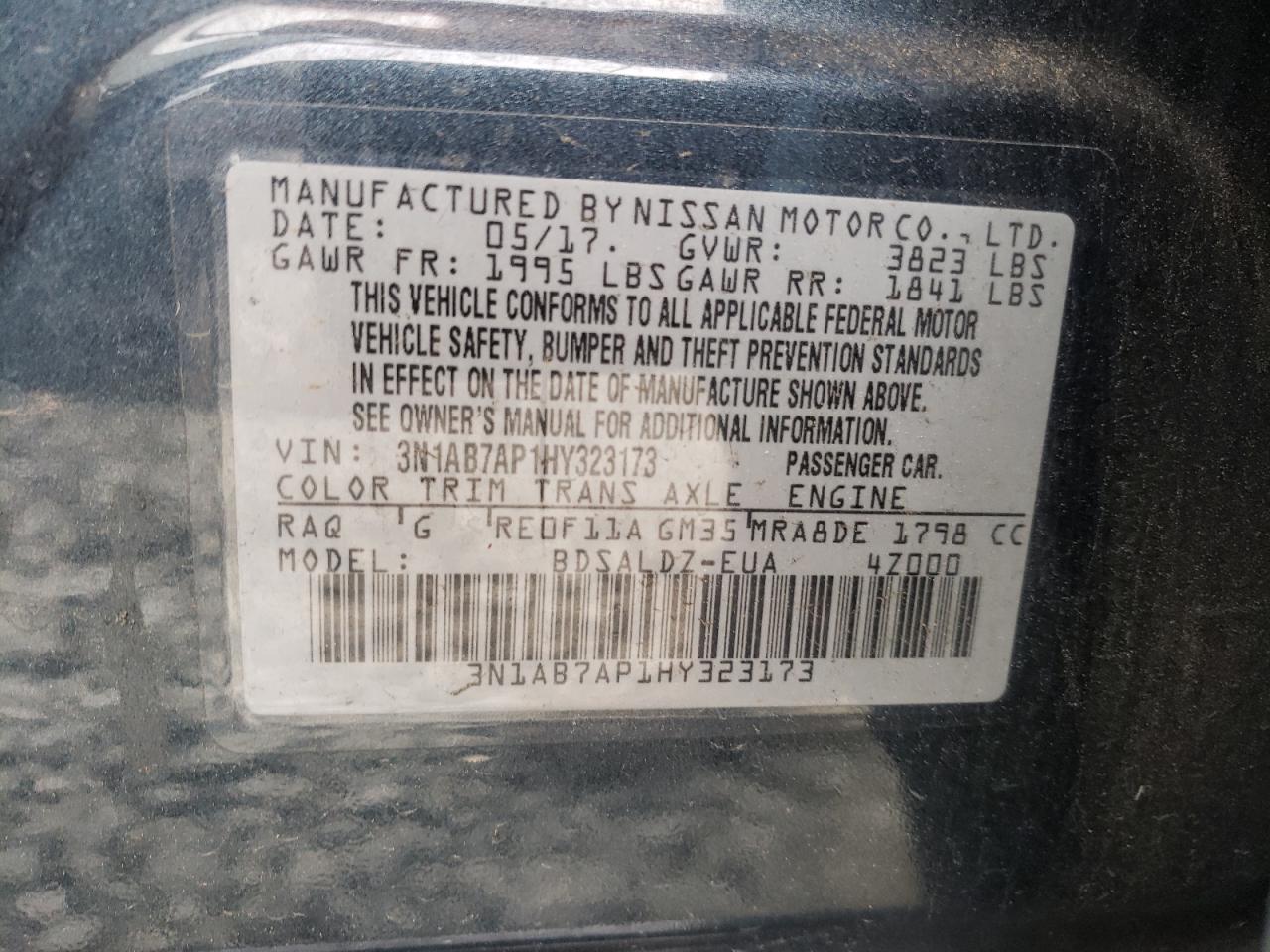 Photo 10 from auction – 2017 NISSAN SENTRA S with VIN 3N1AB7AP1HY323173