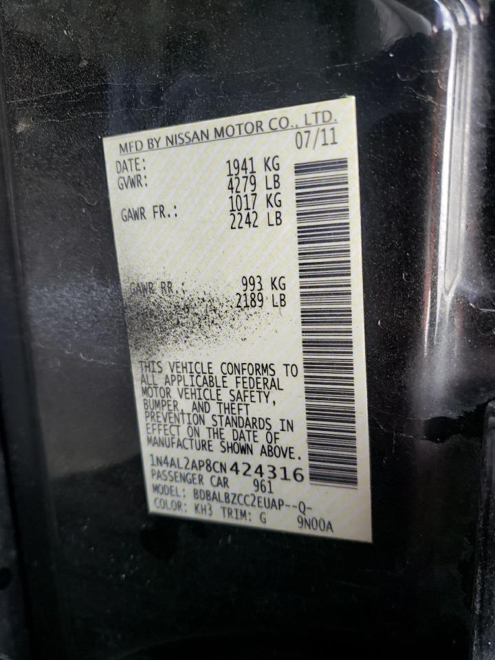 Photo 10 from auction – 2012 NISSAN ALTIMA BAS with VIN 1N4AL2AP8CN424316