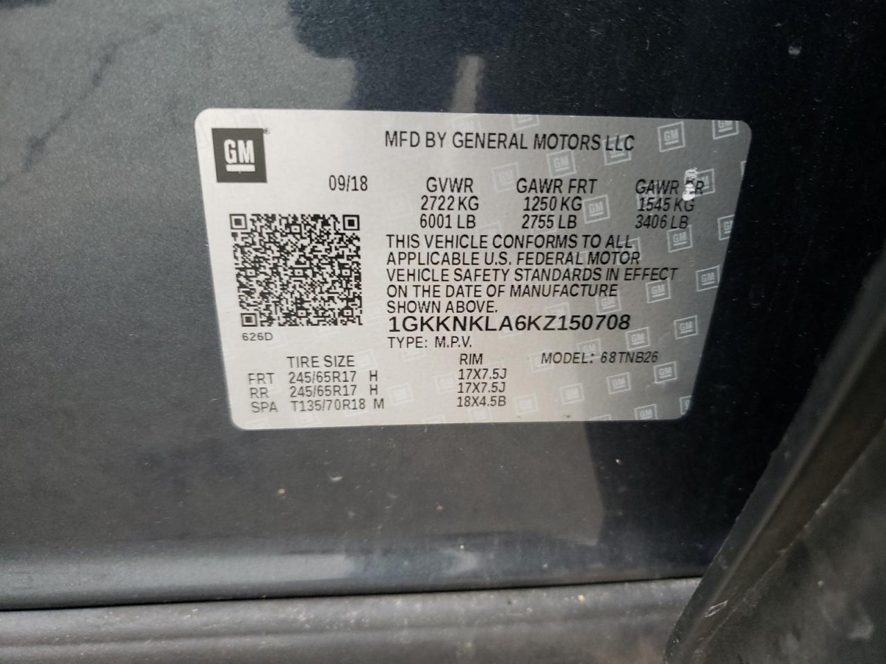 Photo 10 from auction – 2019 GMC ACADIA SLE with VIN 1GKKNKLA6KZ150708