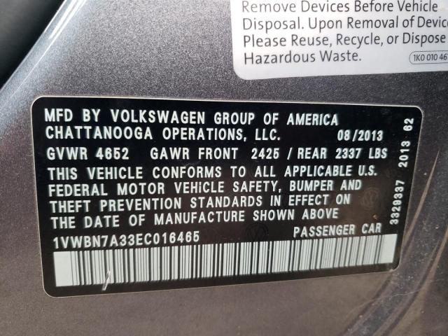 Photo 10 from auction – 2014 VOLKSWAGEN PASSAT SE with VIN 1VWBN7A33EC016465