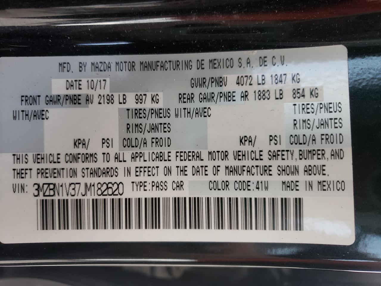 Photo 10 from auction – 2018 MAZDA 3 TOURING with VIN 3MZBN1V37JM182620