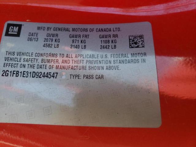 Photo 10 from auction – 2013 CHEVROLET CAMARO LT with VIN 2G1FB1E31D9244547