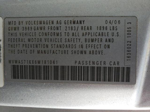 Photo 10 from auction – 2006 VOLKSWAGEN RABBIT with VIN WVWAS71KX6W181041