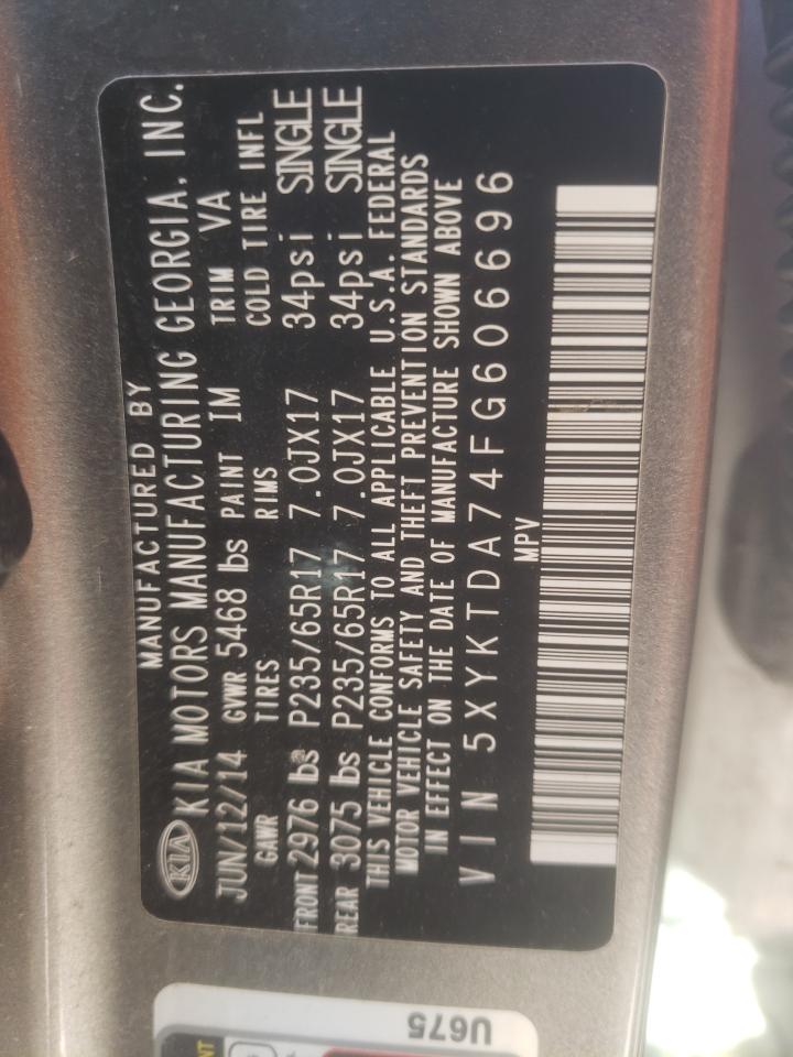 Photo 10 from auction – 2015 KIA SORENTO LX with VIN 5XYKTDA74FG606696
