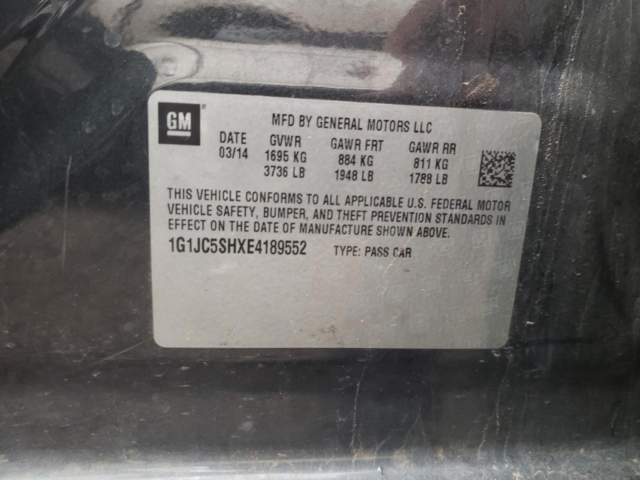 Photo 10 from auction – 2014 CHEVROLET SONIC LT with VIN 1G1JC5SHXE4189552
