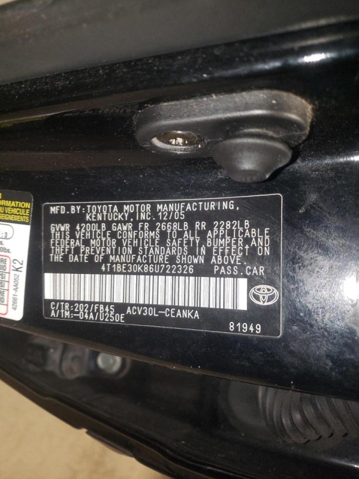 Photo 10 from auction – 2006 TOYOTA CAMRY LE with VIN 4T1BE30K86U722326