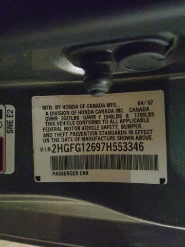 Photo 10 from auction – 2007 HONDA CIVIC LX with VIN 2HGFG12697H553346