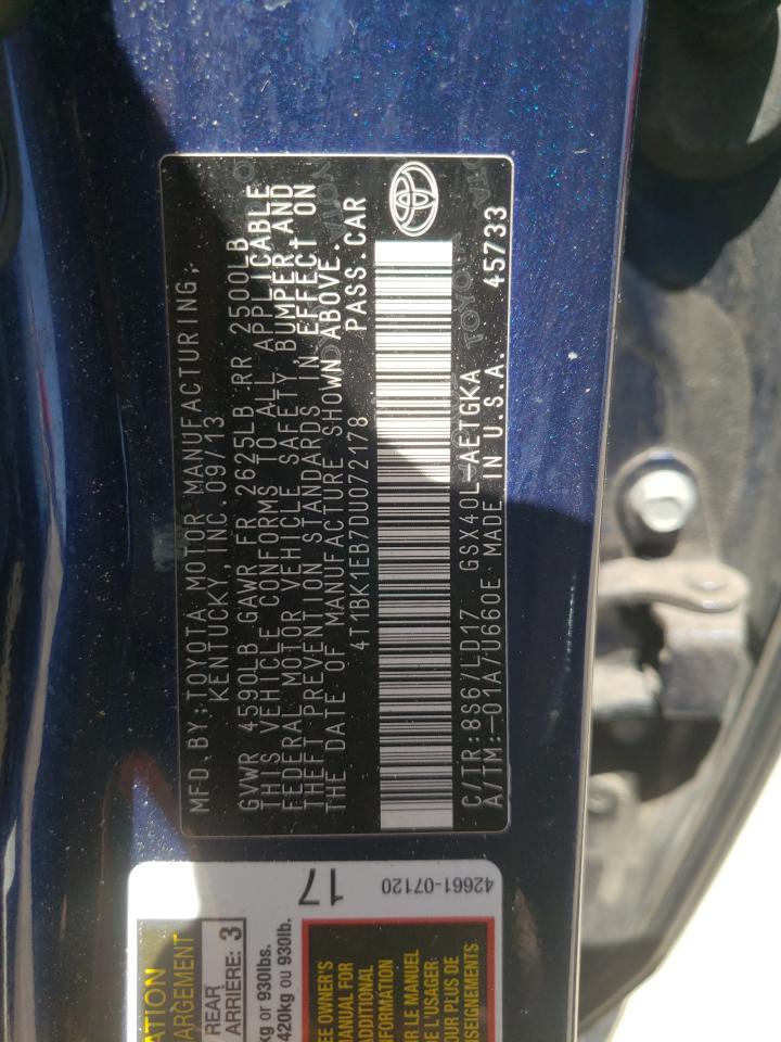 Photo 10 from auction – 2013 TOYOTA AVALON BAS with VIN 4T1BK1EB7DU072178