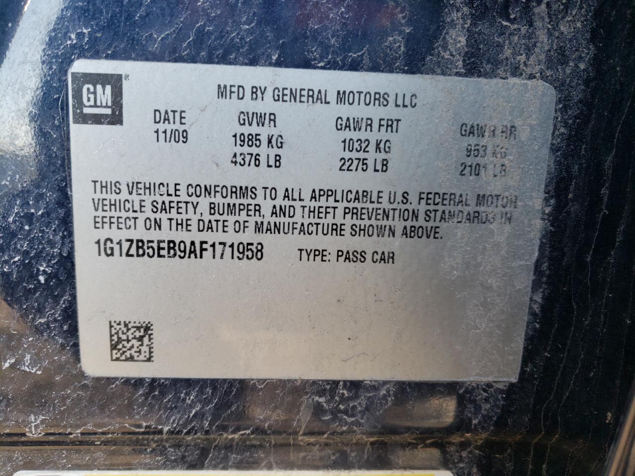 Photo 10 from auction – 2010 CHEVROLET MALIBU with VIN 1G1ZB5EB9AF171958