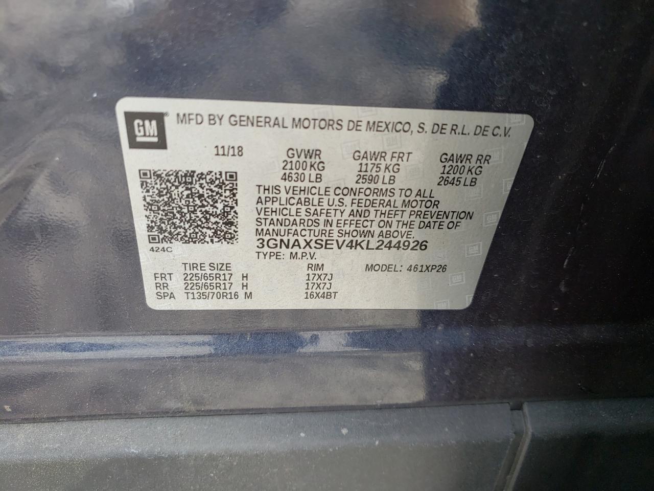 Photo 10 from auction – 2019 CHEVROLET EQUINOX LS with VIN 3GNAXSEV4KL244926