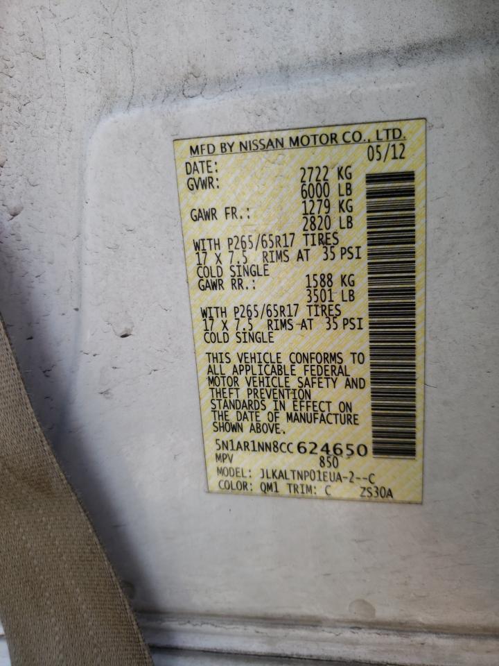 Photo 10 from auction – 2012 NISSAN PATHFINDER with VIN 5N1AR1NN8CC624650