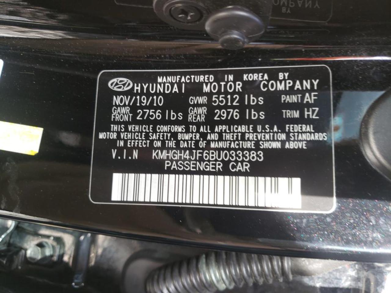 Photo 10 from auction – 2011 HYUNDAI EQUUS SIGN with VIN KMHGH4JF6BU033383