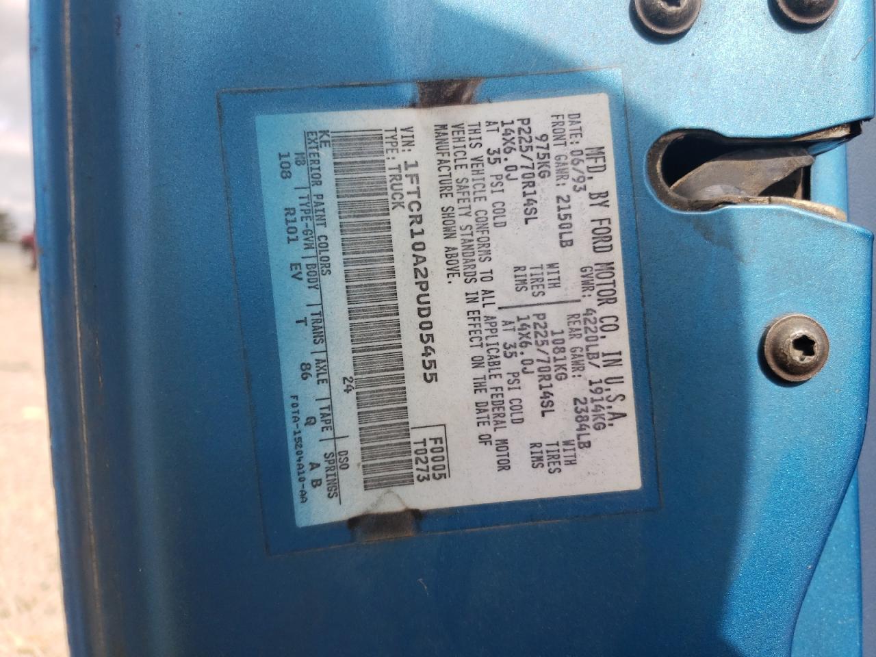 Photo 10 from auction – 1993 FORD RANGER with VIN 1FTCR10A2PUD05455