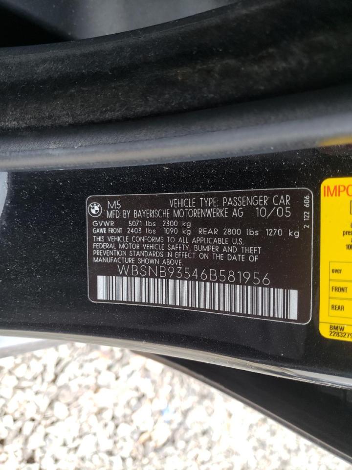 Photo 10 from auction – 2006 BMW M5 with VIN WBSNB93546B581956