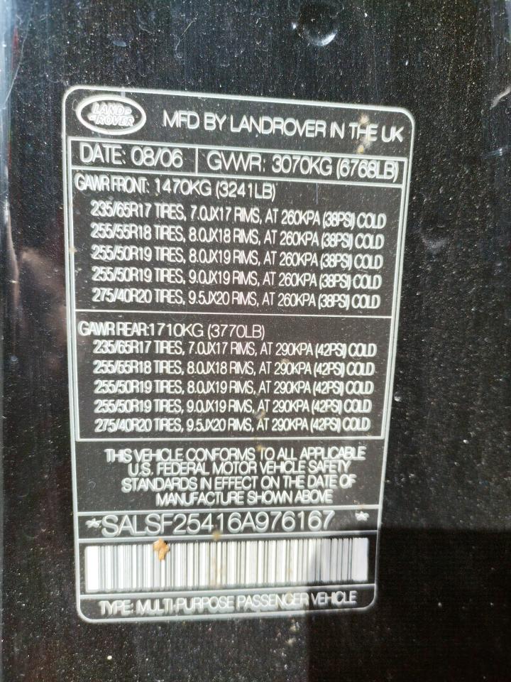 Photo 10 from auction – 2006 LAND ROVER RANGE ROVE with VIN SALSF25416A976167
