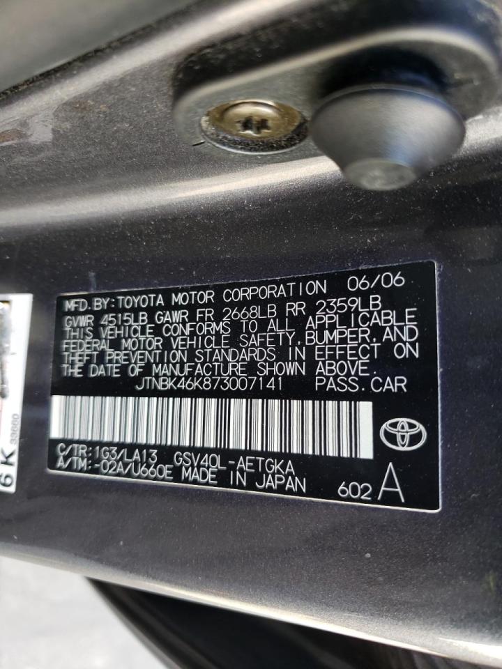 Photo 10 from auction – 2007 TOYOTA CAMRY LE with VIN JTNBK46K873007141