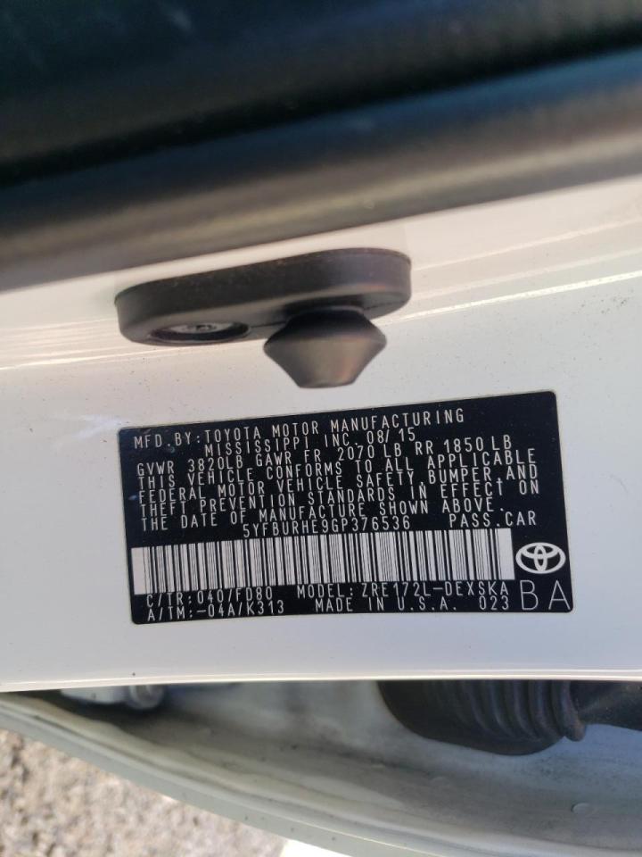 Photo 10 from auction – 2016 TOYOTA COROLLA L with VIN 5YFBURHE9GP376536