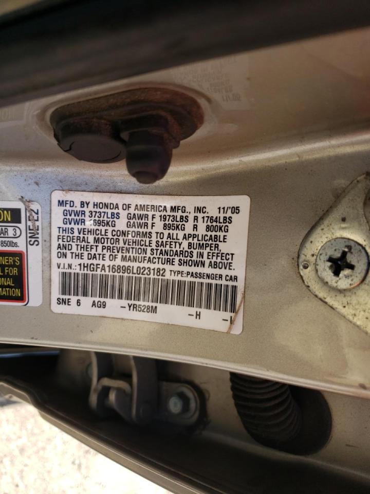 Photo 10 from auction – 2006 HONDA CIVIC EX with VIN 1HGFA16896L023182