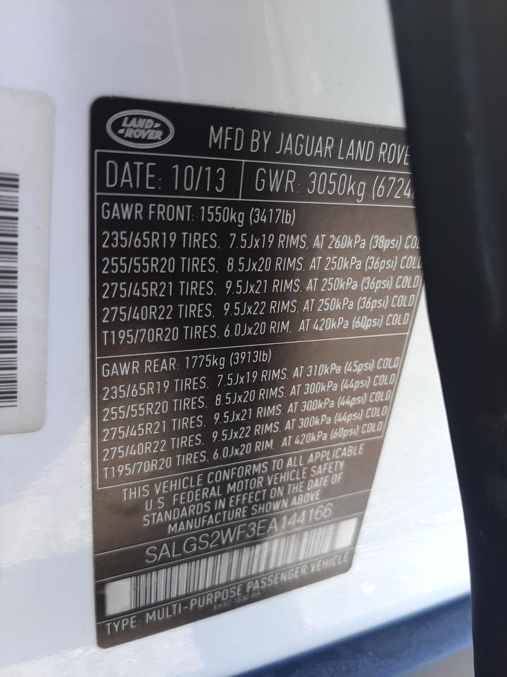 Photo 10 from auction – 2014 LAND ROVER RANGE ROVE with VIN SALGS2WF3EA144166