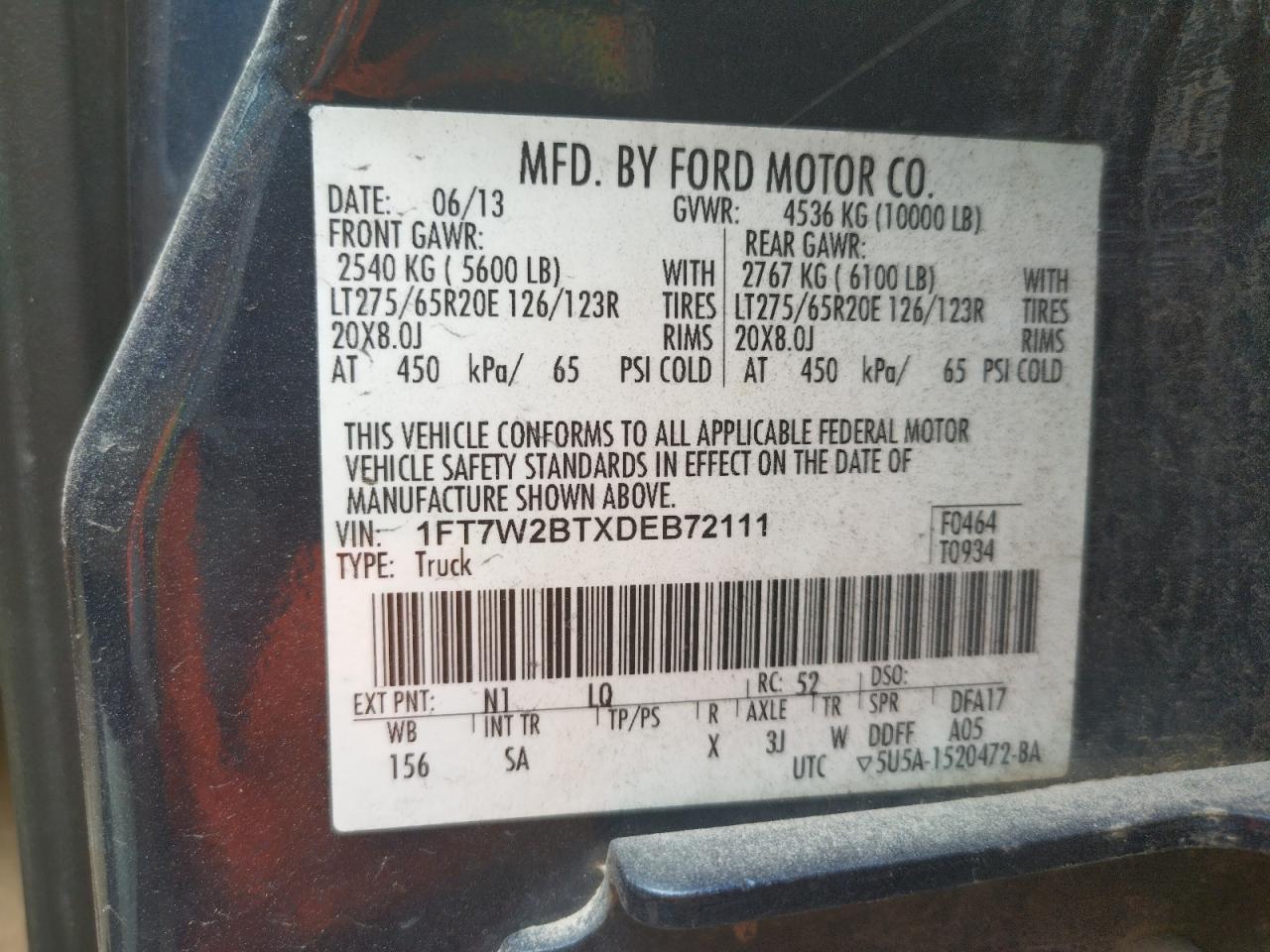 Photo 10 from auction – 2013 FORD F250 SUPER with VIN 1FT7W2BTXDEB72111