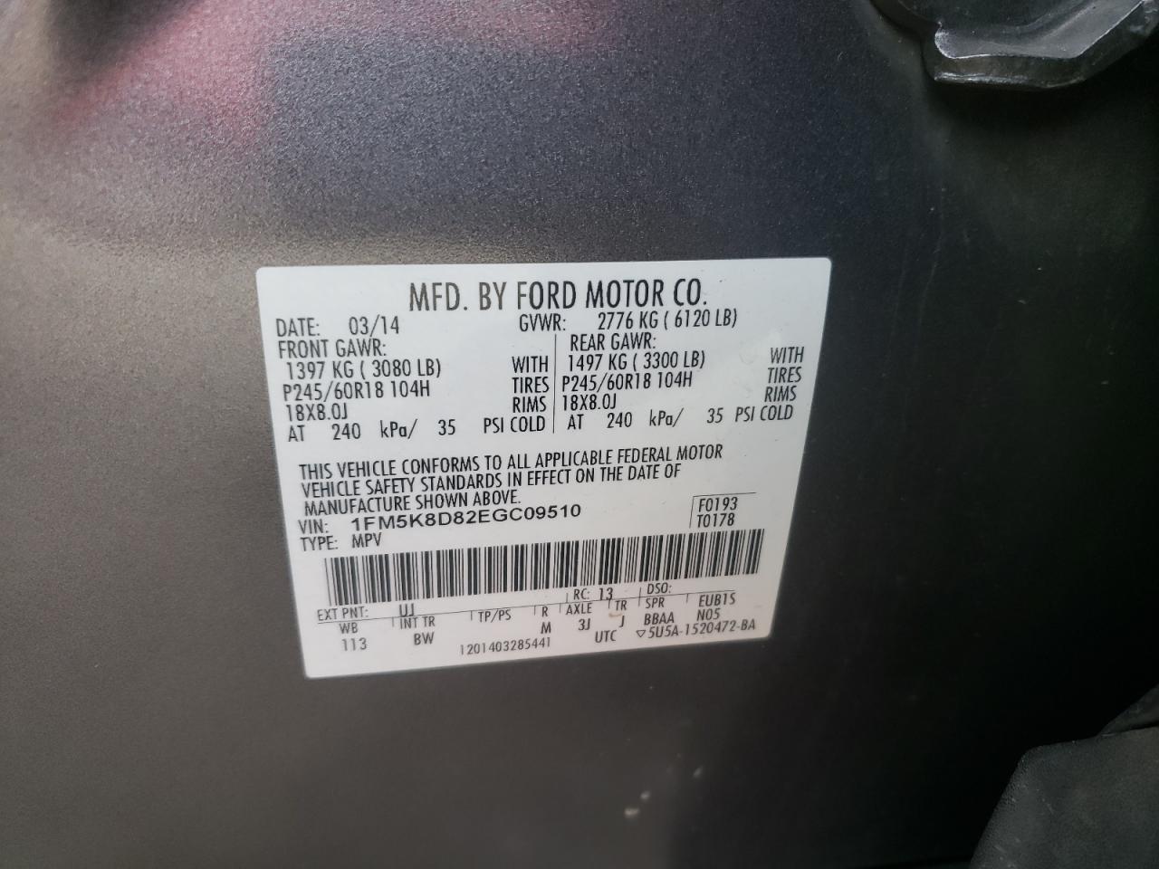 Photo 10 from auction – 2014 FORD EXPLORER X with VIN 1FM5K8D82EGC09510