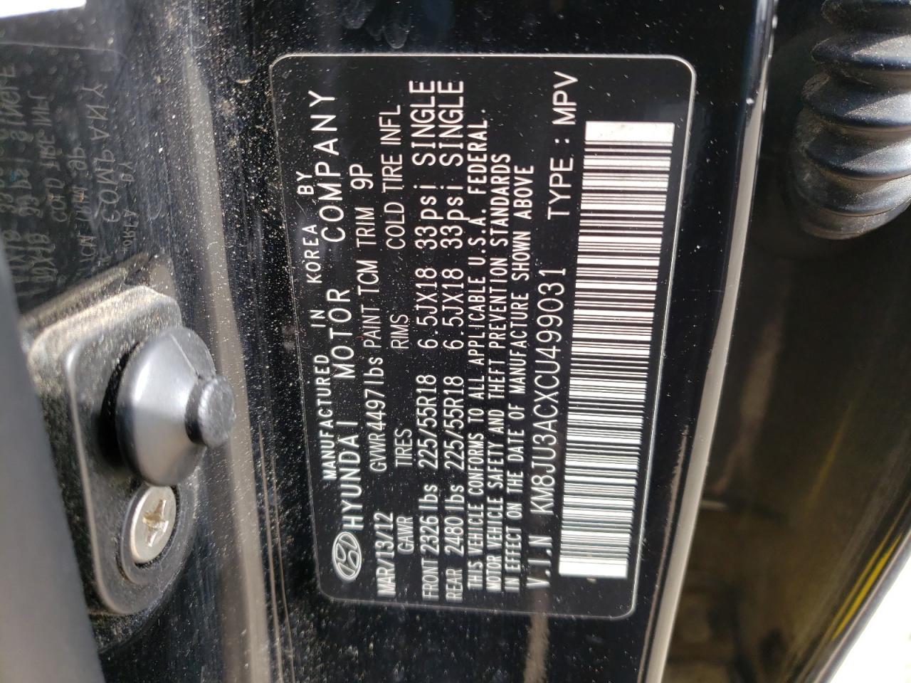 Photo 10 from auction – 2012 HYUNDAI TUCSON GLS with VIN KM8JU3ACXCU499031