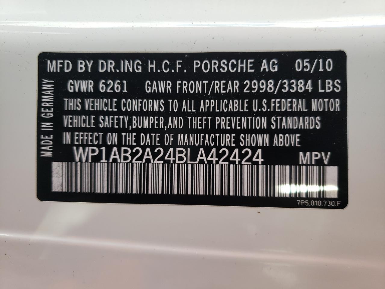Photo 10 from auction – 2011 PORSCHE CAYENNE S with VIN WP1AB2A24BLA42424