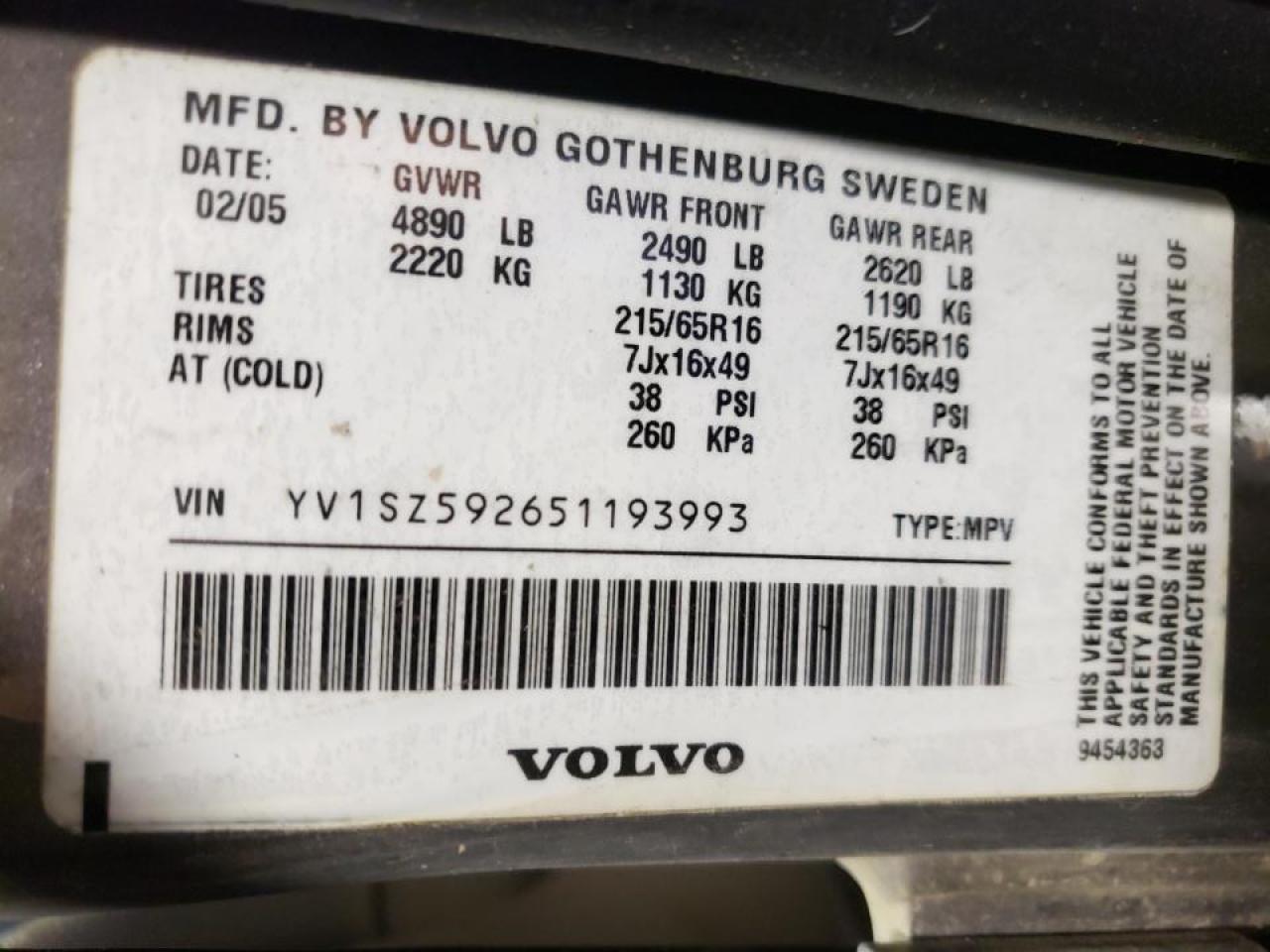 Photo 10 from auction – 2005 VOLVO XC70 with VIN YV1SZ592651193993