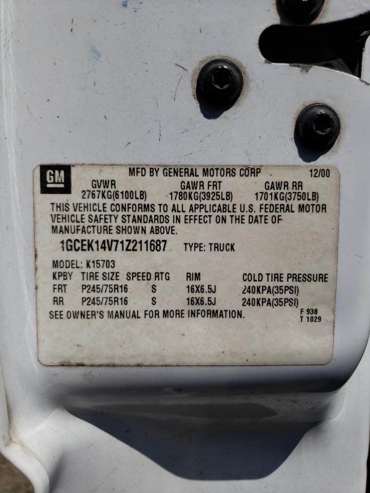 Foto 10 de la subasta – 2001 CHEVROLET SILVERADO con VIN 1GCEK14V71Z211687