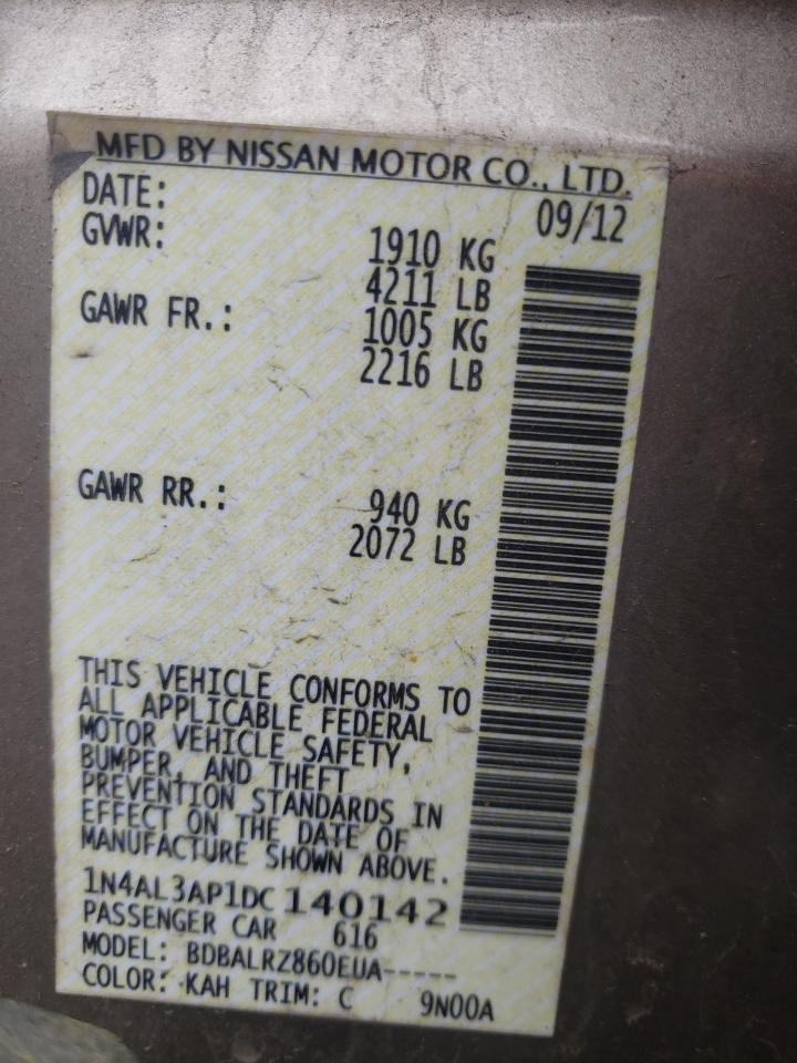 Photo 10 from auction – 2013 NISSAN ALTIMA 2.5 with VIN 1N4AL3AP1DC140142