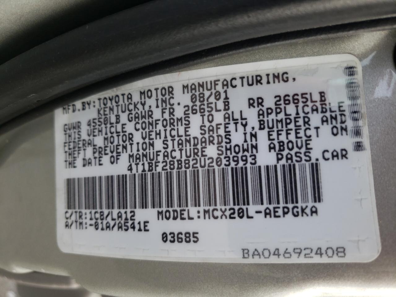Photo 10 from auction – 2002 TOYOTA AVALON XL with VIN 4T1BF28B82U203993