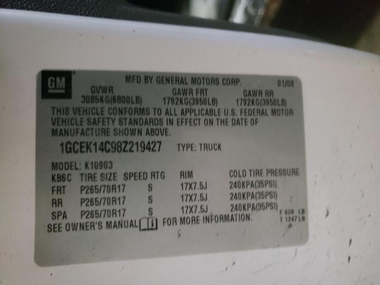 Photo 10 from auction – 2008 CHEVROLET SILVERADO with VIN 1GCEK14C98Z219427