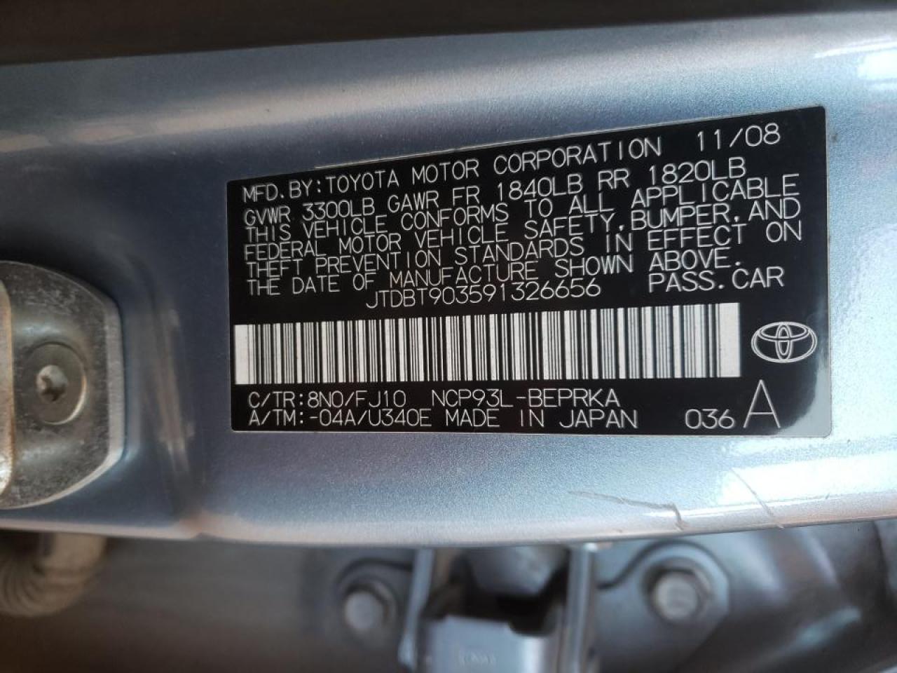 Photo 10 from auction – 2009 TOYOTA YARIS with VIN JTDBT903591326656