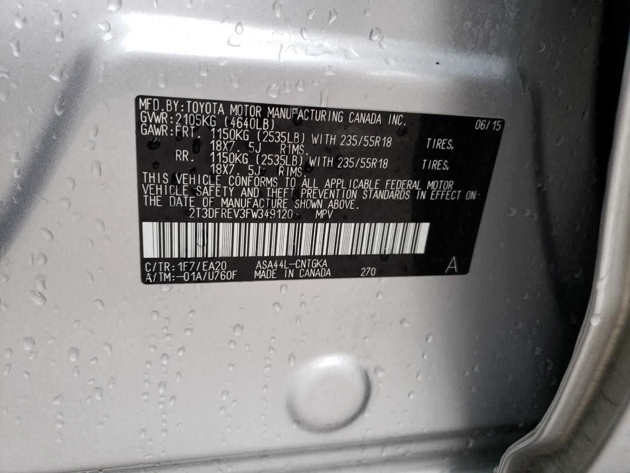 Photo 10 from auction – 2015 TOYOTA RAV4 LIMIT with VIN 2T3DFREV3FW349120