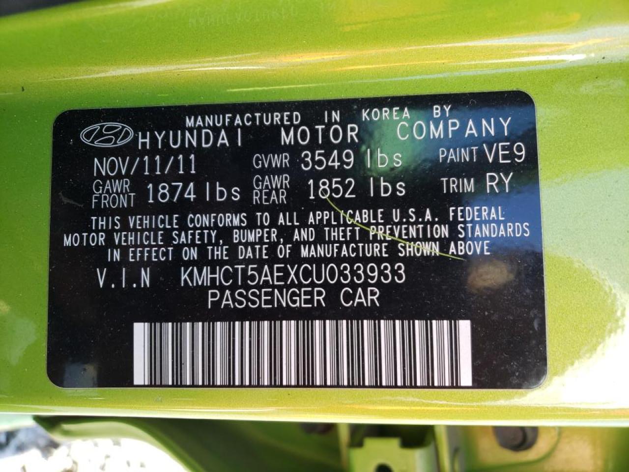 Photo 10 from auction – 2012 HYUNDAI ACCENT GLS with VIN KMHCT5AEXCU033933