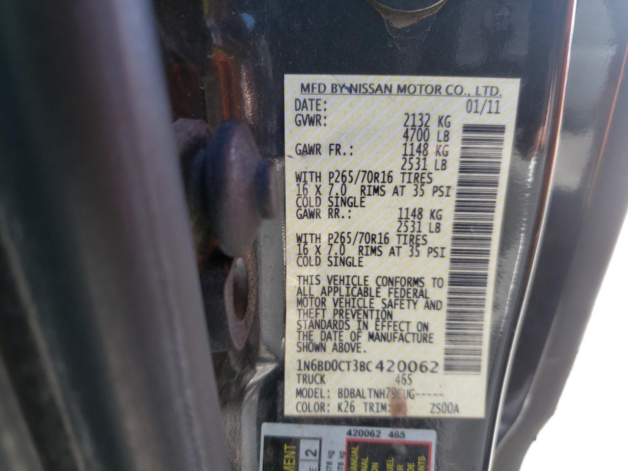 Photo 10 from auction – 2011 NISSAN FRONTIER S with VIN 1N6BD0CT3BC420062